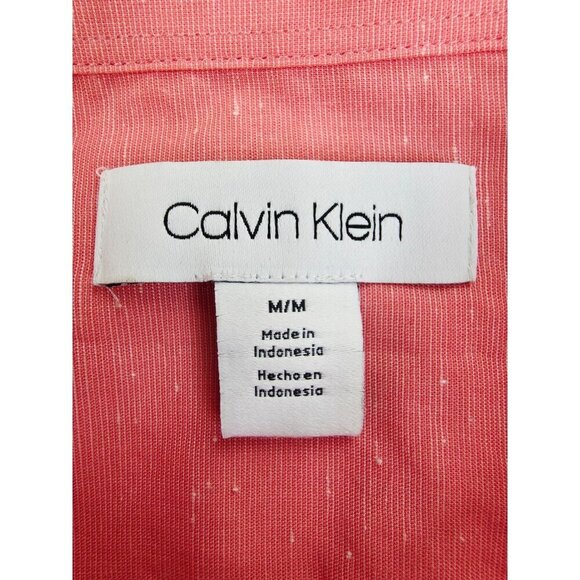 Calvin Klein Size Medium Mens Pink White Accent Embroidered Chest Logo Shirt - Picture 8 of 11